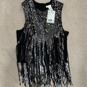 NWT black top with sequins XS